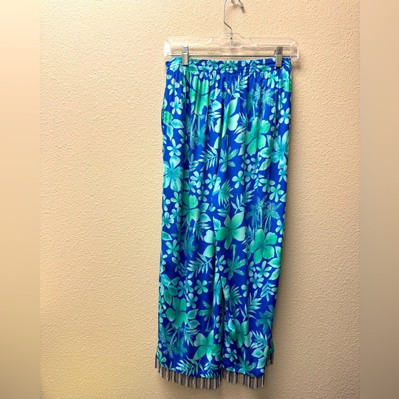 PARADISO Summer Beach Blue & Green Cropped Pants Beading at hemline Size Medium - Picture 3 of 7